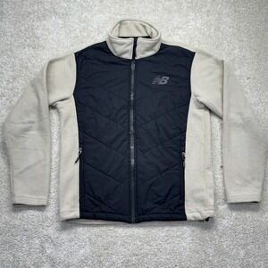 New Balance Jacket Mens Small Black Fleece Quilted Colorblock Full Zip Warm